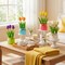 4 Pack Mini Artificial Potted Tulips – Multicolor Faux Flowers in Macaron Pots for Spring Home & Table Decor